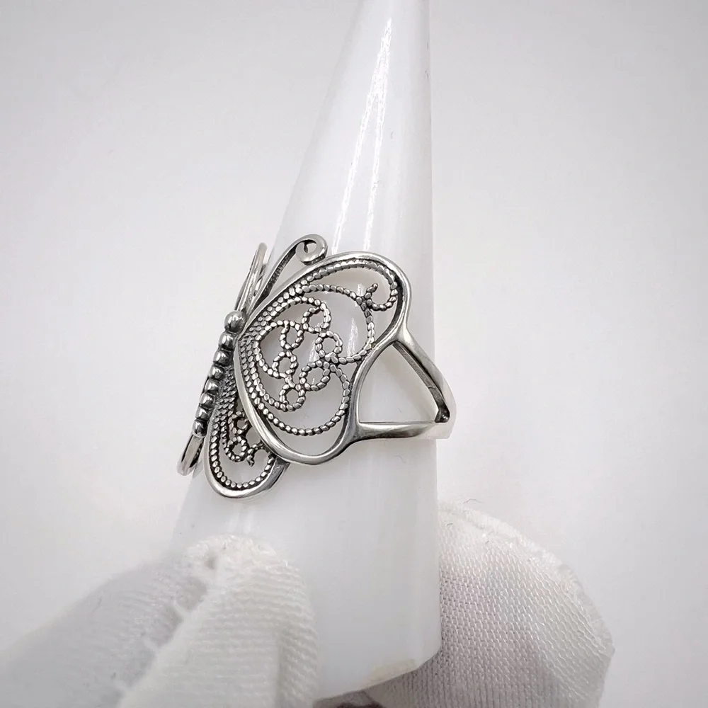 .925 Sterling Silver Filigree Butterfly Ring